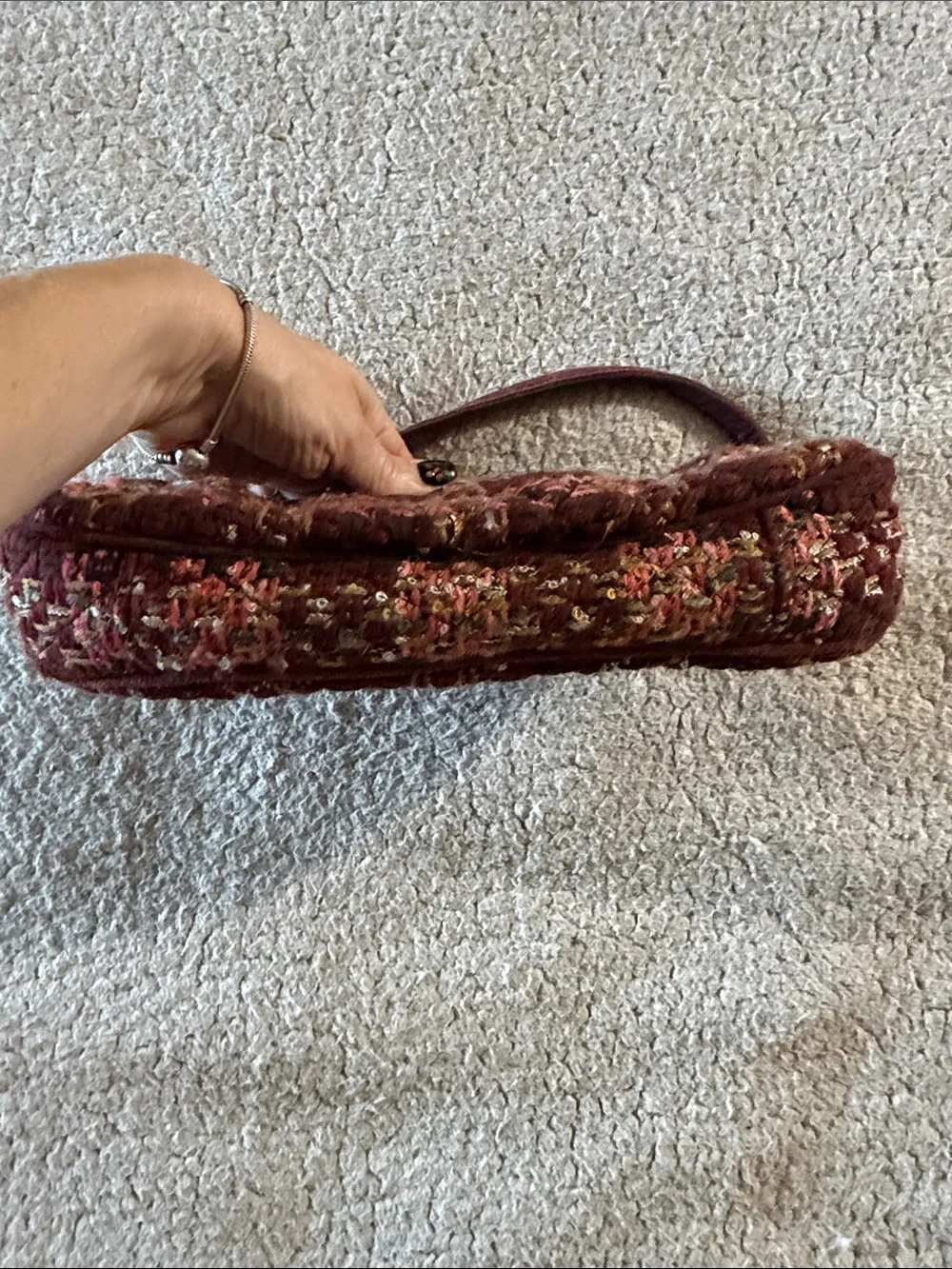 Vera Bradley Quilted Burgundy Suede Accent Kisslock Wristlet